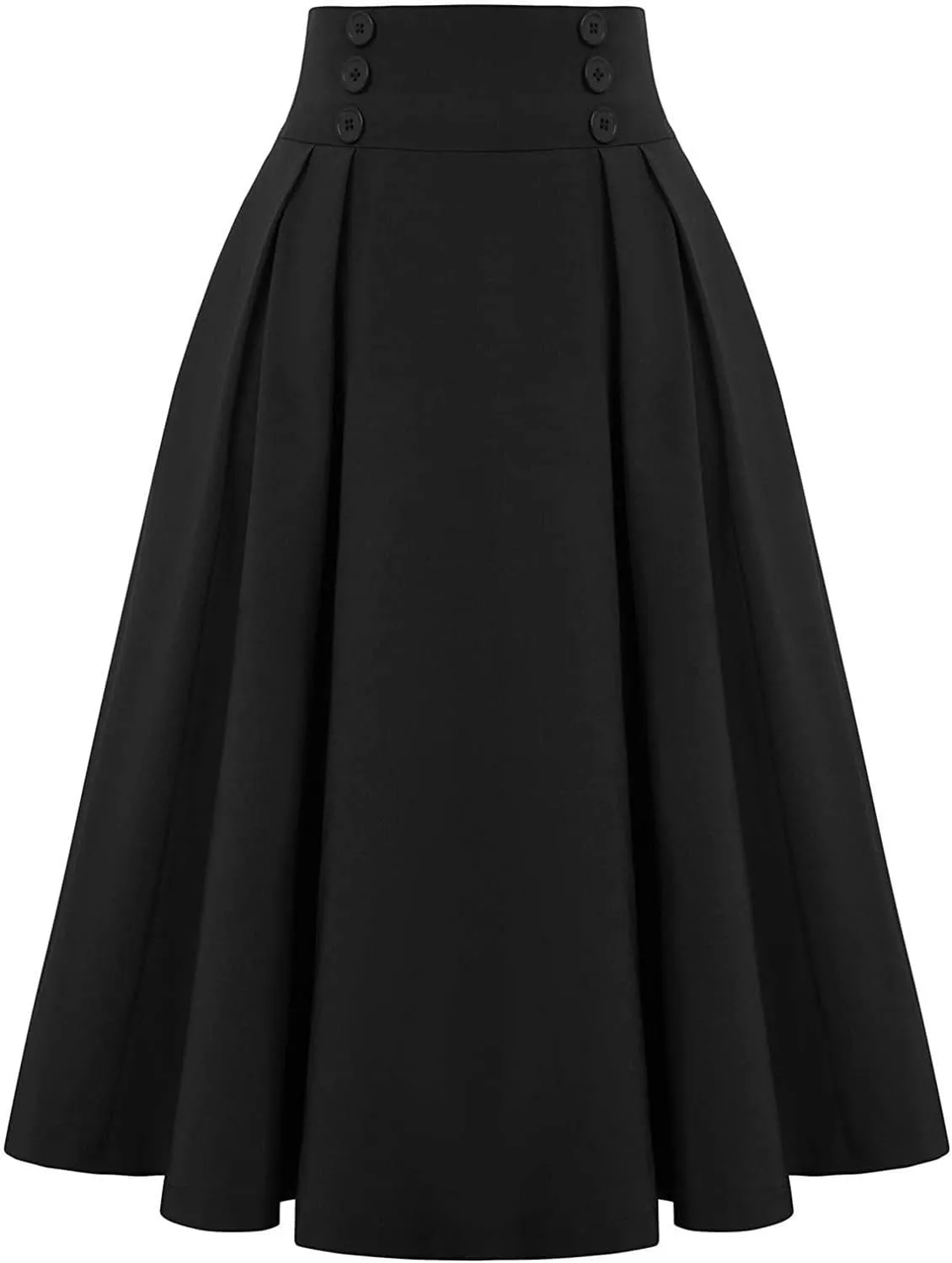 Pleated Midi Skirts for Women High Waisted A-Line Pleated Skirts Elastic Knee Length Casual Flowy Swing Flared Skirt
