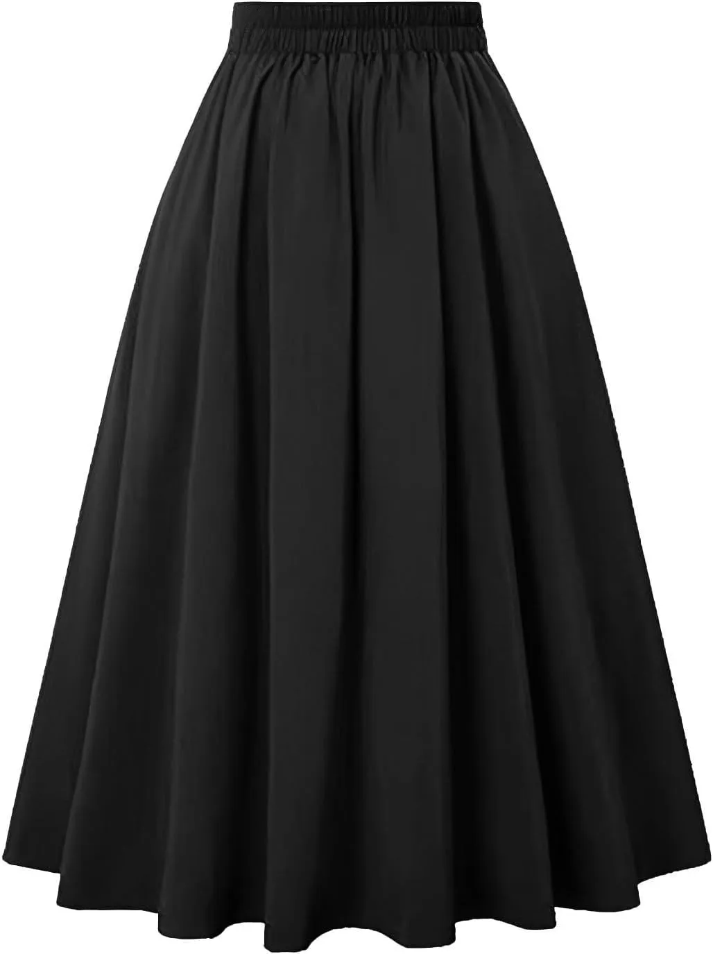 Pleated Midi Skirts for Women High Waisted A-Line Pleated Skirts Elastic Knee Length Casual Flowy Swing Flared Skirt