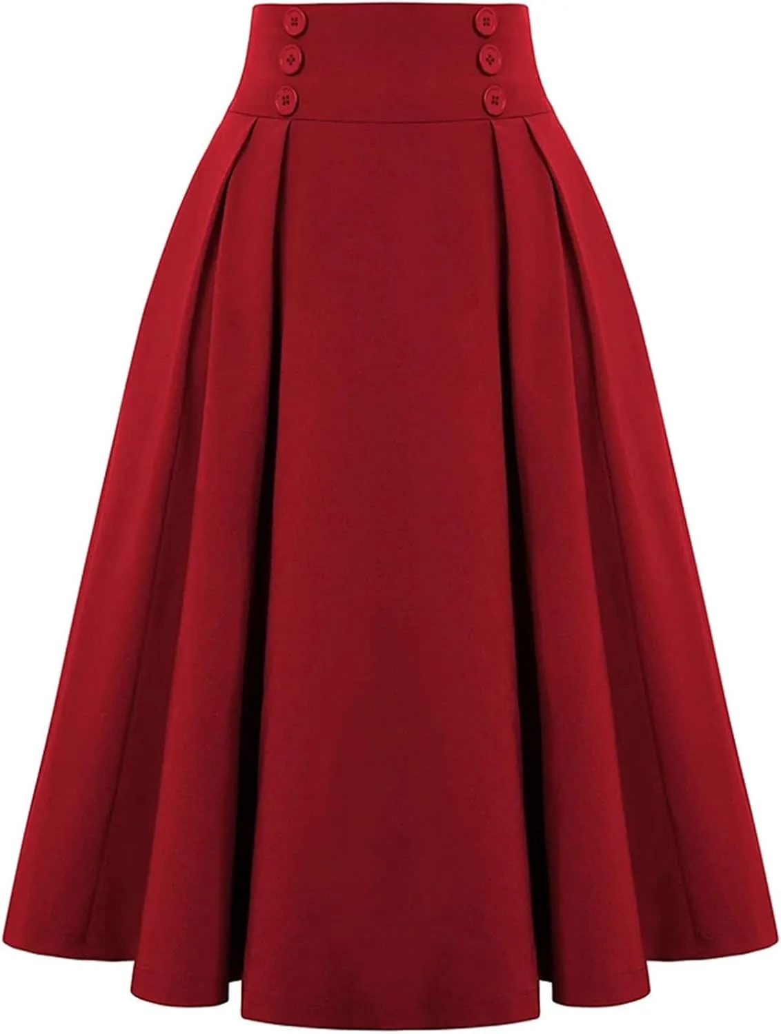 Pleated Midi Skirts for Women High Waisted A-Line Pleated Skirts Elastic Knee Length Casual Flowy Swing Flared Skirt