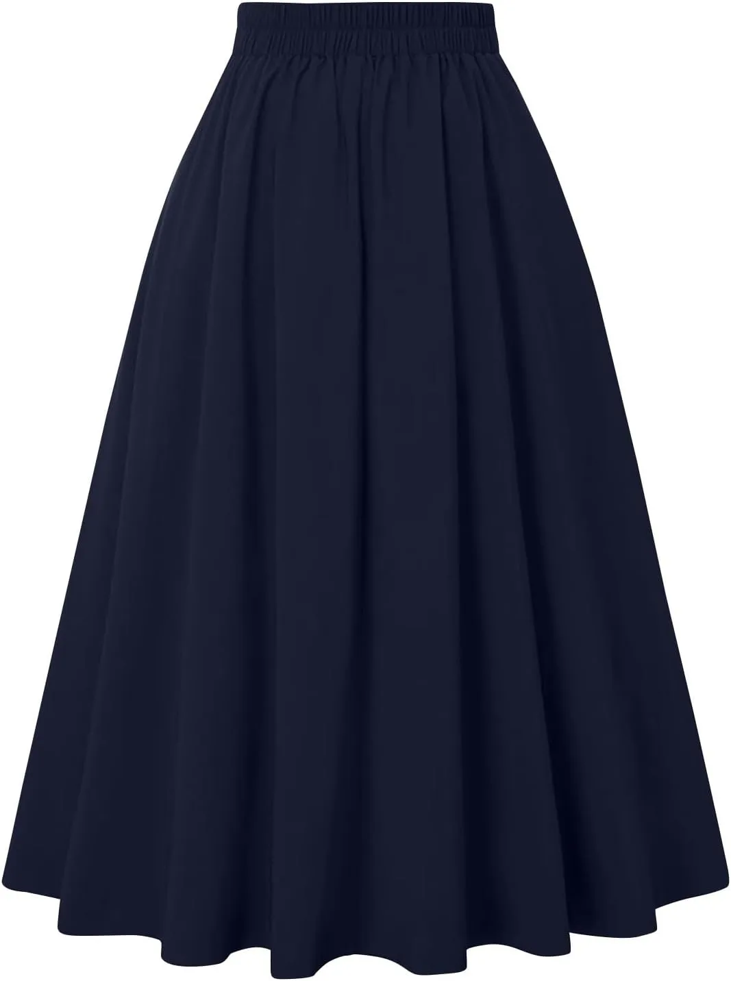 Pleated Midi Skirts for Women High Waisted A-Line Pleated Skirts Elastic Knee Length Casual Flowy Swing Flared Skirt