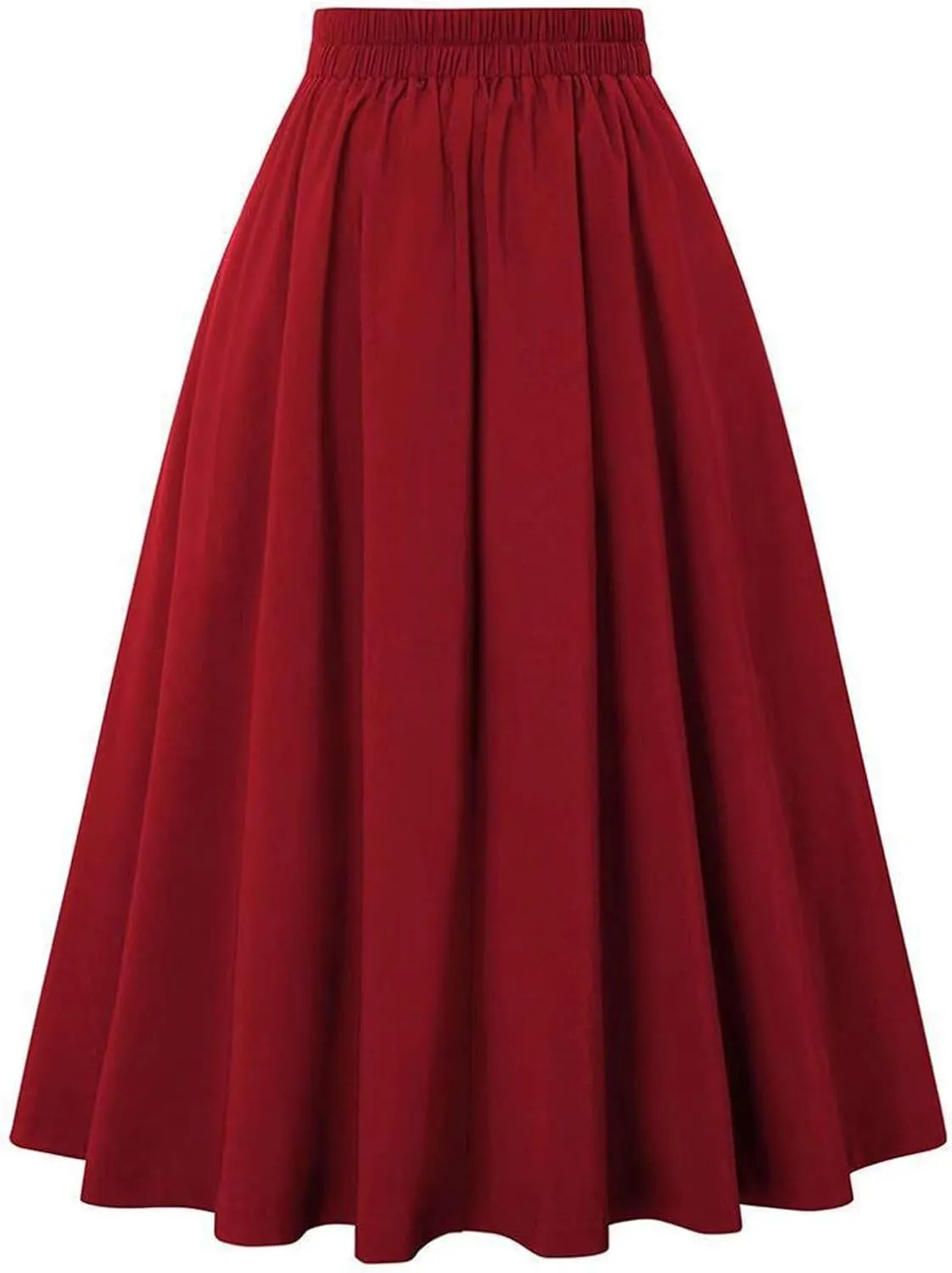 Pleated Midi Skirts for Women High Waisted A-Line Pleated Skirts Elastic Knee Length Casual Flowy Swing Flared Skirt