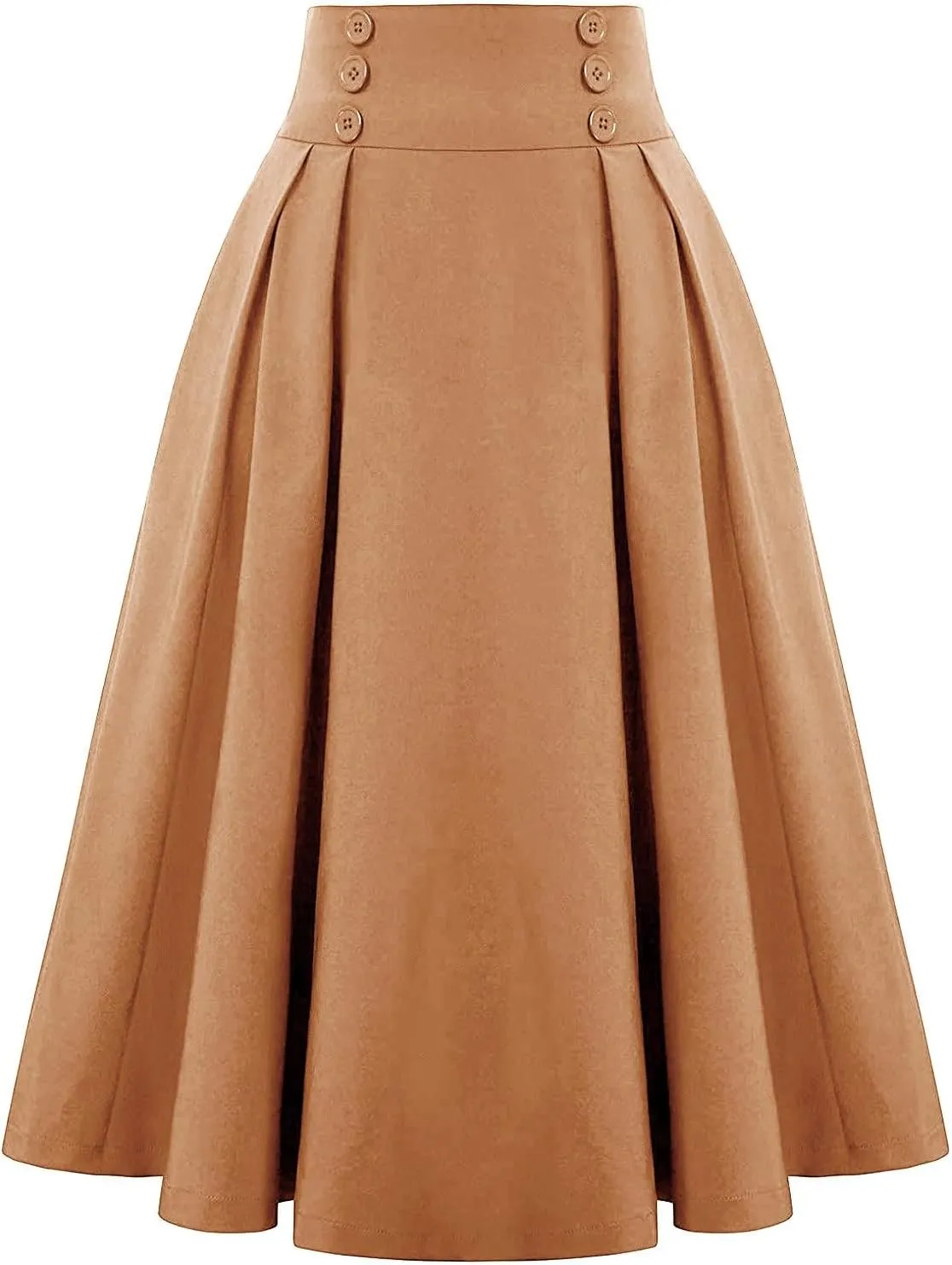 Pleated Midi Skirts for Women High Waisted A-Line Pleated Skirts Elastic Knee Length Casual Flowy Swing Flared Skirt