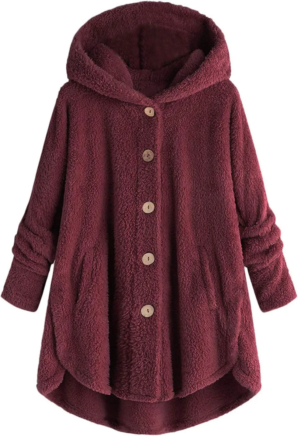 Plus Size Cardigan for Women Loose Button Down Hooded Sweater Long Sleeve Solid Fuzzy Jacket Coat 2024 Fall Winter