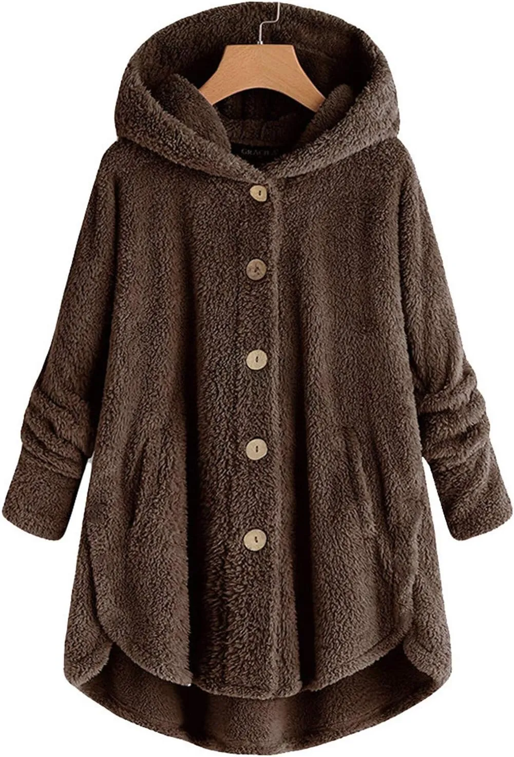Plus Size Cardigan for Women Loose Button Down Hooded Sweater Long Sleeve Solid Fuzzy Jacket Coat 2024 Fall Winter