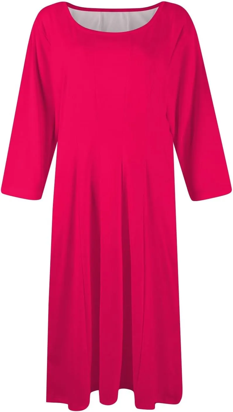 Plus Size Dresses for Curvy Women Summer Casual Loose Trendy Crew Neck 3/4 Sleeve Solid Midi Dress 2025, S-3XL
