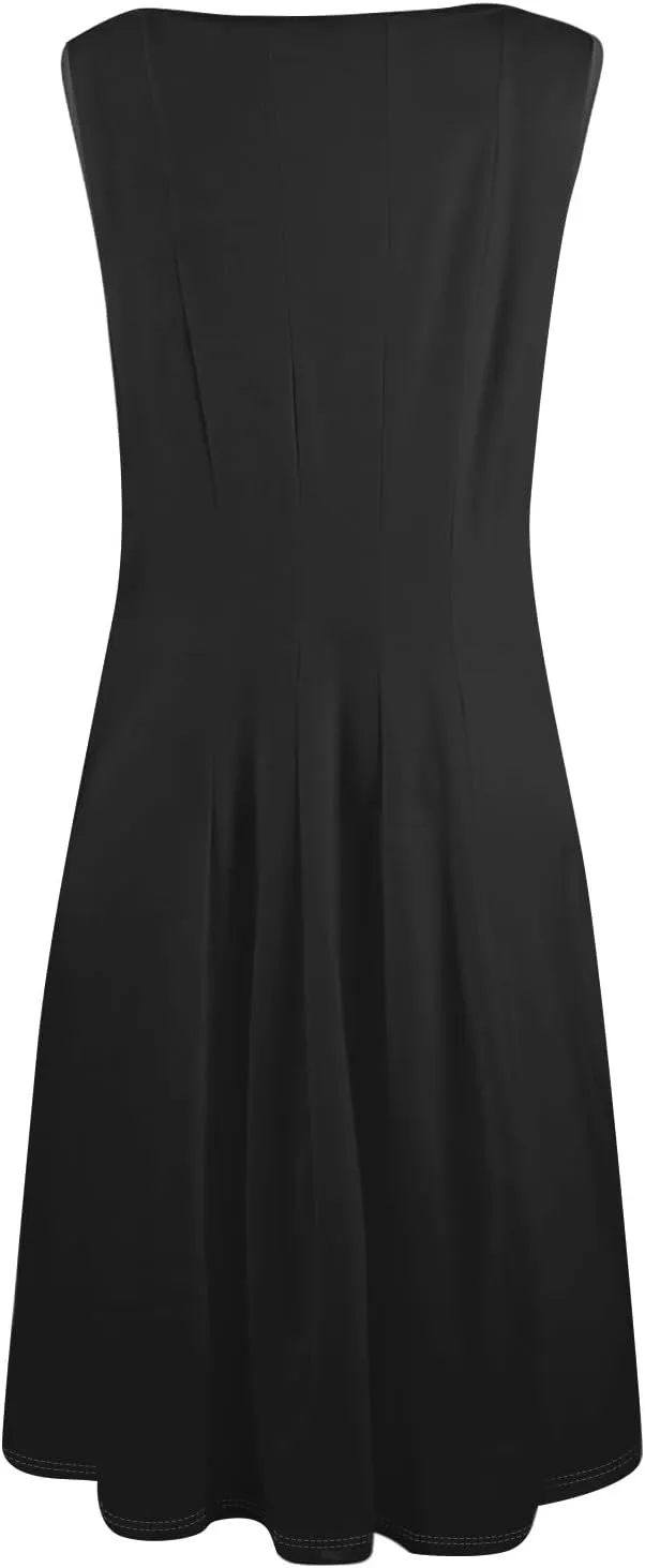 Plus Size Dresses for Curvy Women Summer Midi Sleeveless Pleated Dresses Crew Neck Club A Line Dress with Pocket