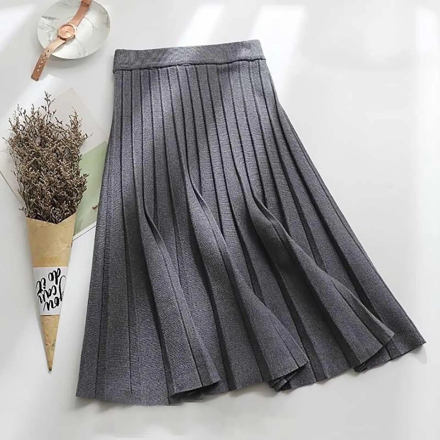 Plus Size Skirt for Women Summer 2025 Knitted Pleated A-Line Long Skirts for Going Out Ladies Trendy Clothes