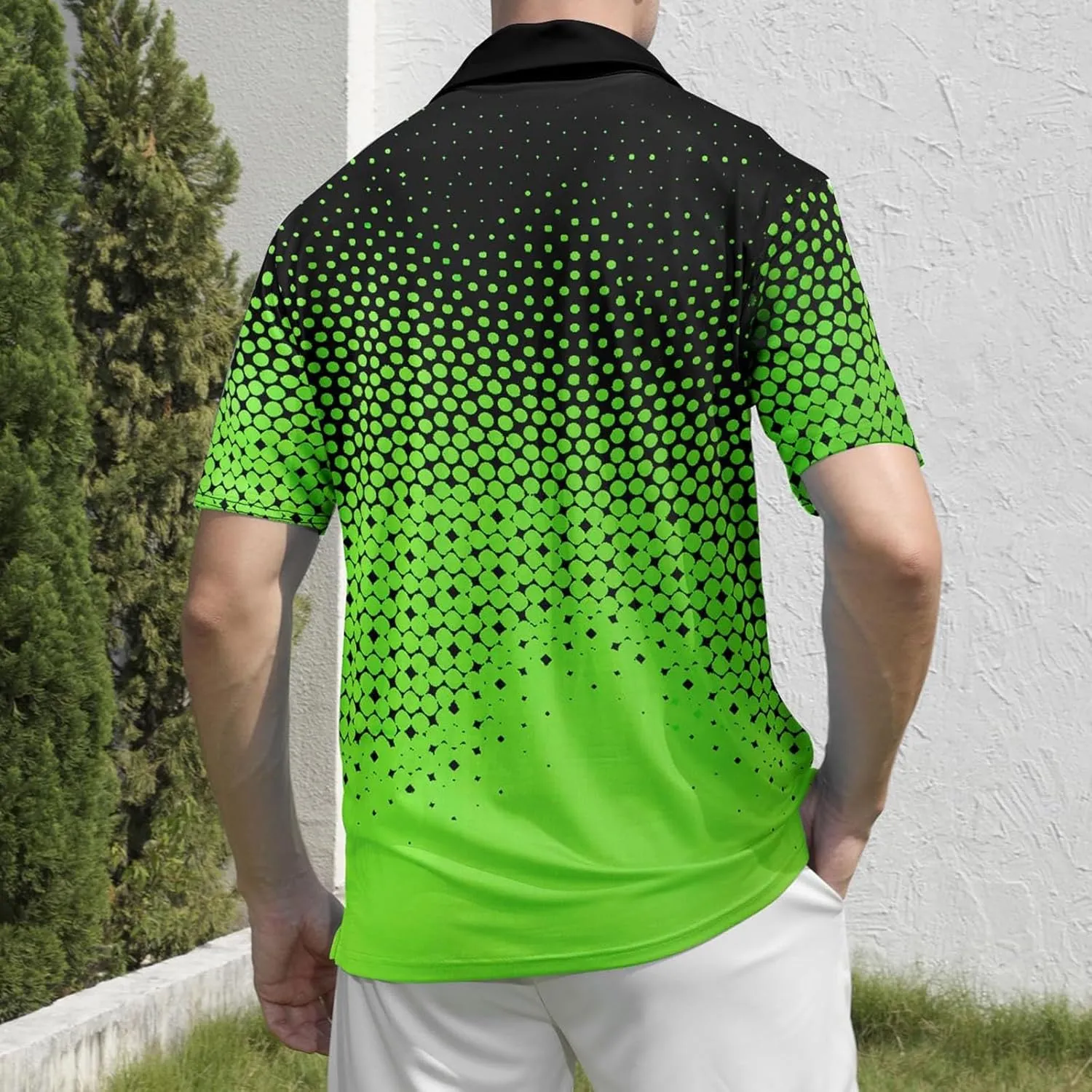 Polo Shirts for Men Fashion Polka Dot Print Short Sleeve Shirt Button Down Shirt Business Casual Golf Shirt for Men