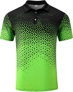 Polo Shirts for Men Fashion Polka Dot Print Short Sleeve Shirt Button Down Shirt Business Casual Golf Shirt for Men