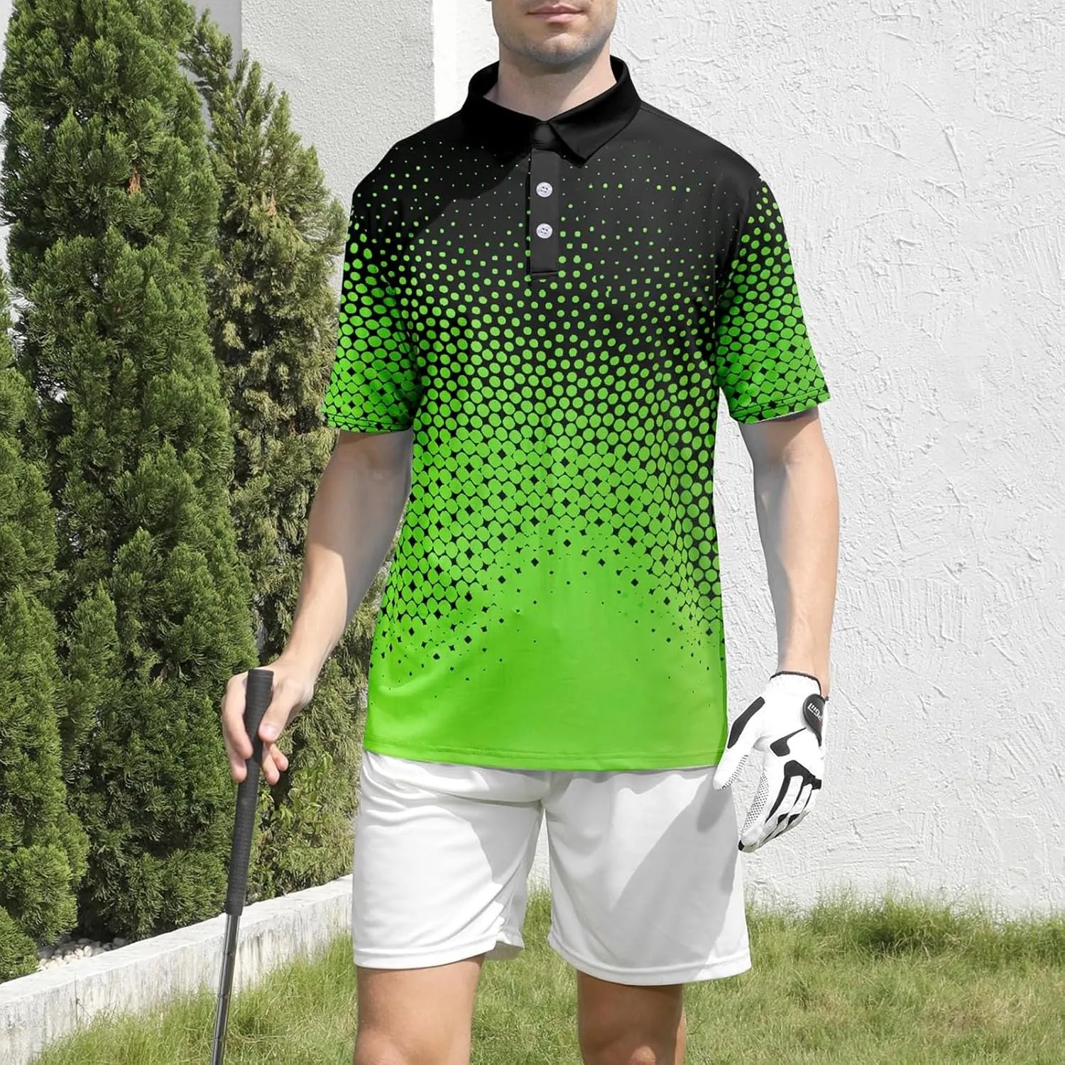 Polo Shirts for Men Fashion Polka Dot Print Short Sleeve Shirt Button Down Shirt Business Casual Golf Shirt for Men