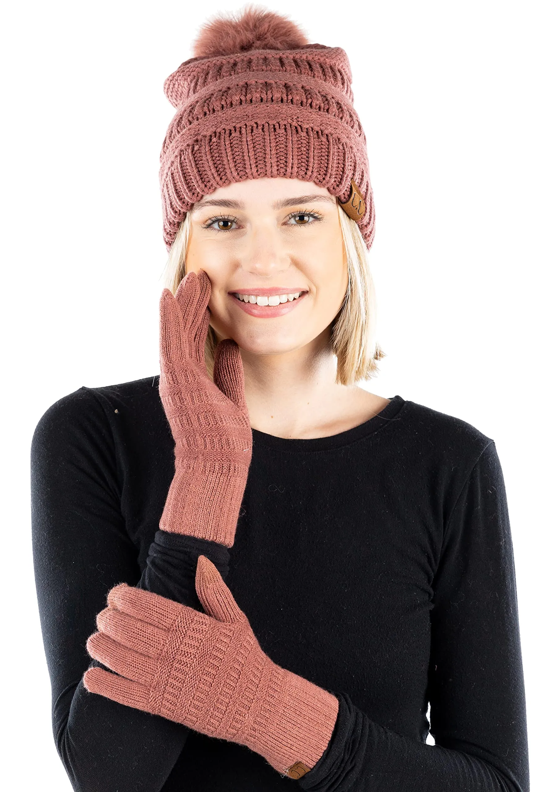 Pom Beanie & Lined Gloves Set (Matching Pom) by Funky Junque