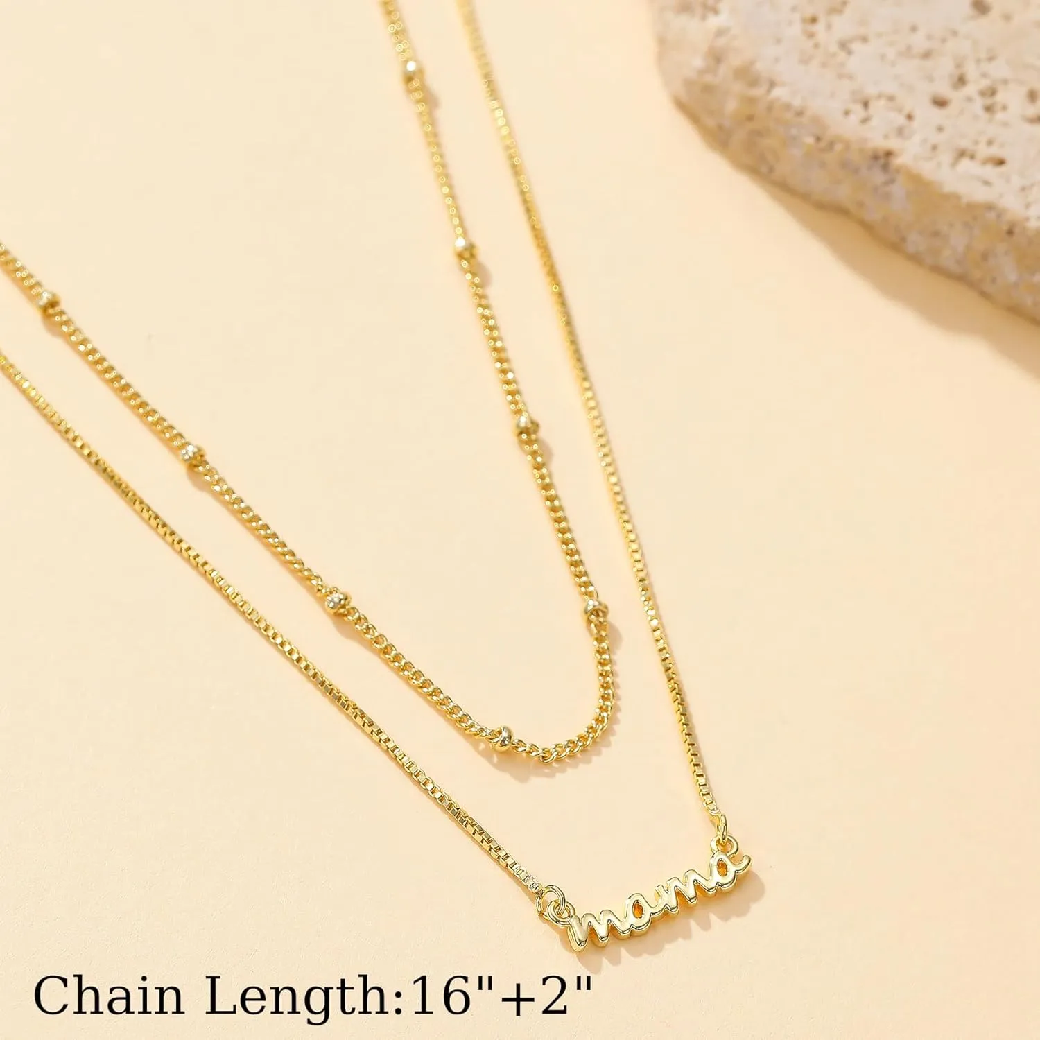 PRETOLE Mama Necklaces for Women, New Mom Necklaces for Women Adjustable Mama Layered Necklaces Hypoallergenic Thin Stacked Necklace for Mother's Day Birthday Gift