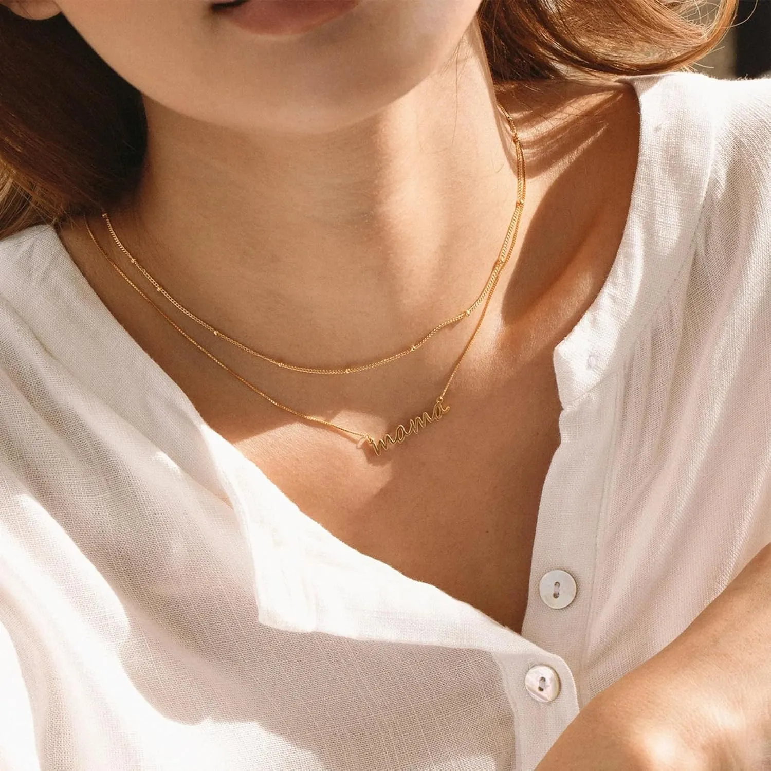 PRETOLE Mama Necklaces for Women, New Mom Necklaces for Women Adjustable Mama Layered Necklaces Hypoallergenic Thin Stacked Necklace for Mother's Day Birthday Gift