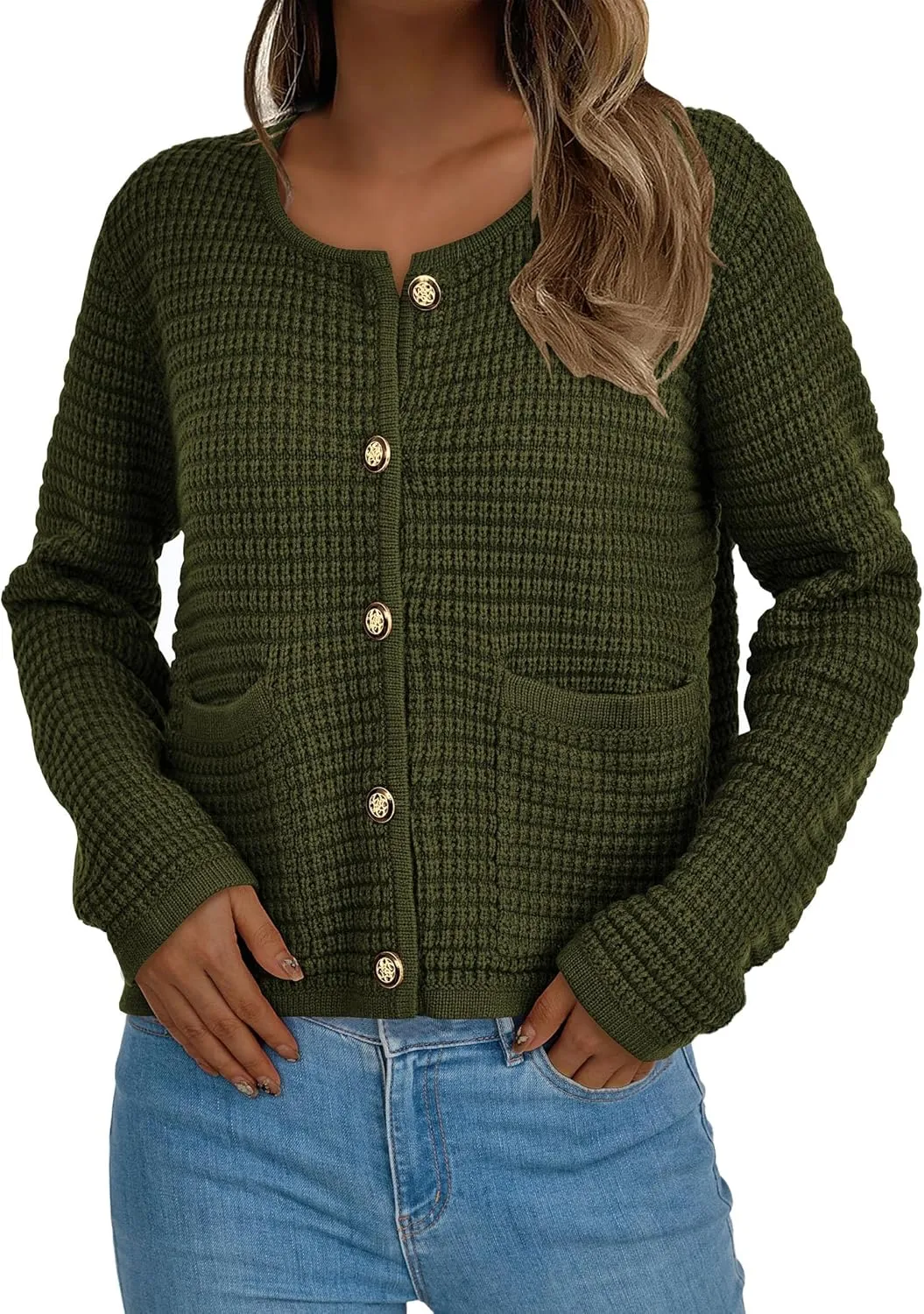 PRETTYGARDEN Women's Knit Cardigan Sweaters Fall Fashion Long Sleeve Open Front Button Down Trendy Casual Sweater Jacket