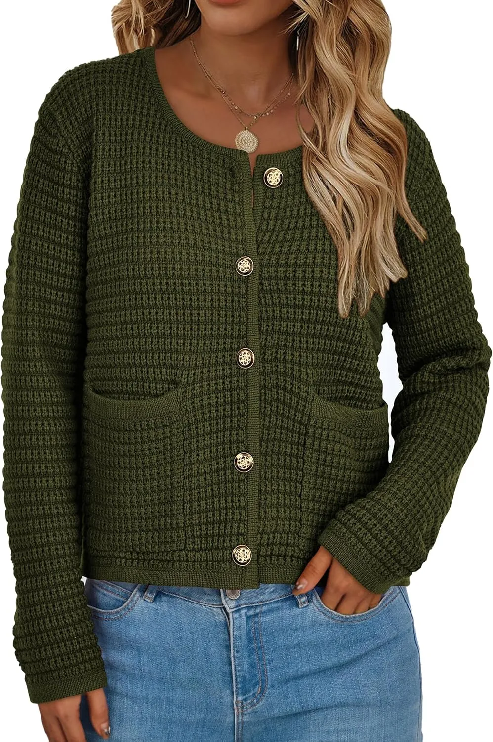 PRETTYGARDEN Women's Knit Cardigan Sweaters Fall Fashion Long Sleeve Open Front Button Down Trendy Casual Sweater Jacket