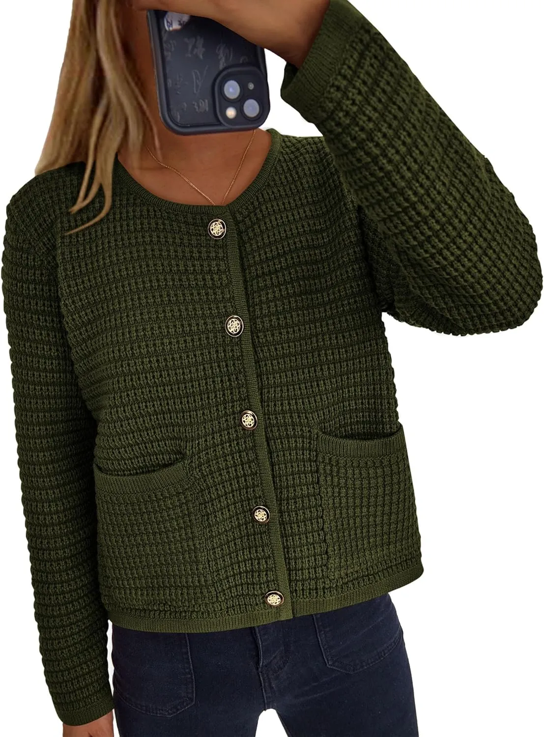 PRETTYGARDEN Women's Knit Cardigan Sweaters Fall Fashion Long Sleeve Open Front Button Down Trendy Casual Sweater Jacket