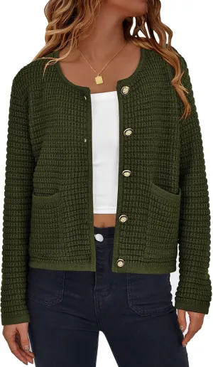 PRETTYGARDEN Women's Knit Cardigan Sweaters Fall Fashion Long Sleeve Open Front Button Down Trendy Casual Sweater Jacket