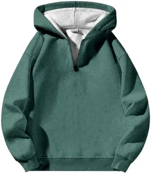 Quarter Zip Hoodies for Men Half Zip Up Hoodie Mens Long Sleeve Drop Shoulder Sweatshirt Loose Fit Casual Pullover