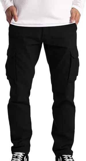 QWENTMTNTY Cargo Pants for Men Casual Cotton Relaxed Fit Lightweight Pants Stretch Elastic Waist Work Pants Multi Pockets
