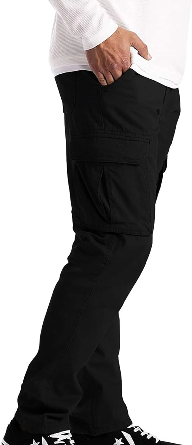 QWENTMTNTY Cargo Pants for Men Casual Cotton Relaxed Fit Lightweight Pants Stretch Elastic Waist Work Pants Multi Pockets