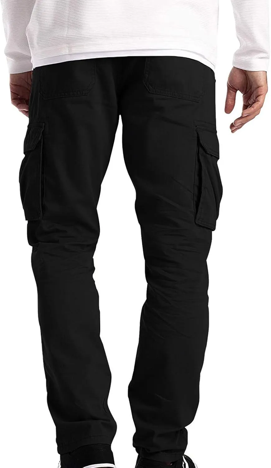 QWENTMTNTY Cargo Pants for Men Casual Cotton Relaxed Fit Lightweight Pants Stretch Elastic Waist Work Pants Multi Pockets