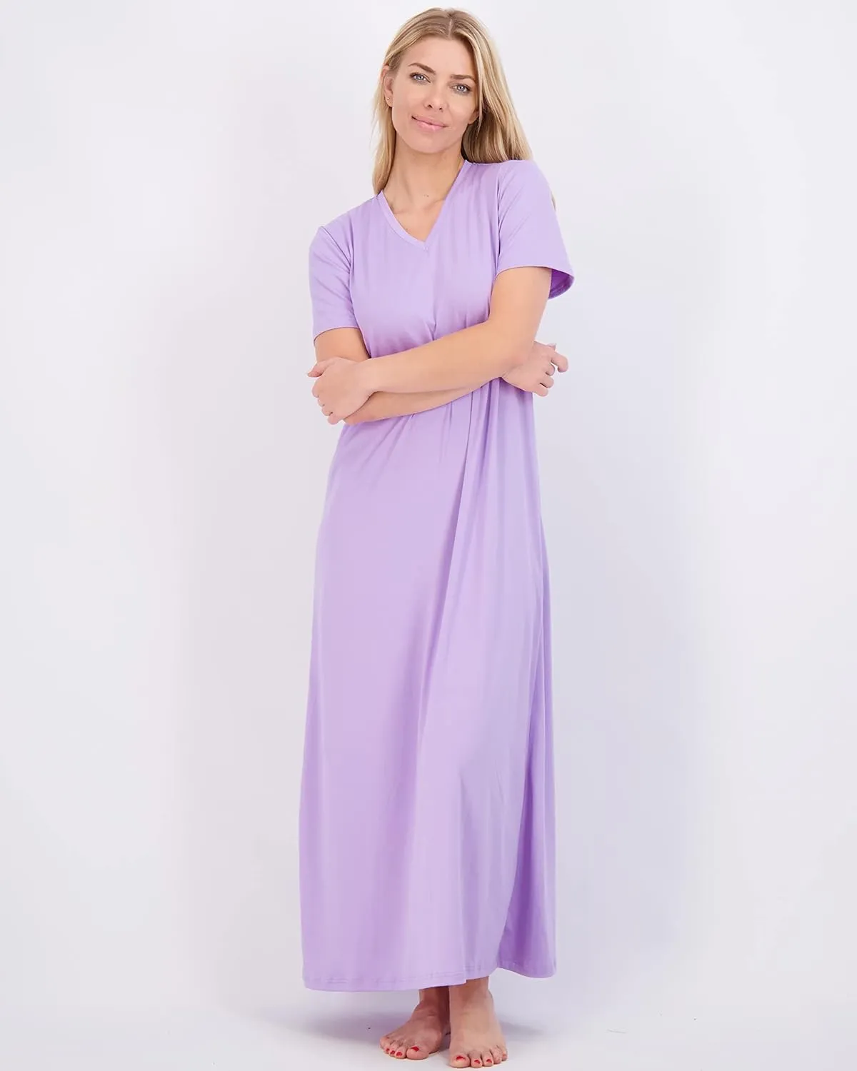 Real Essentials 3 Pack: Women's Soft Maxi Long Nightshirt Short Sleeve Soft Nightgown Sleep Dress (Available in Plus Size)