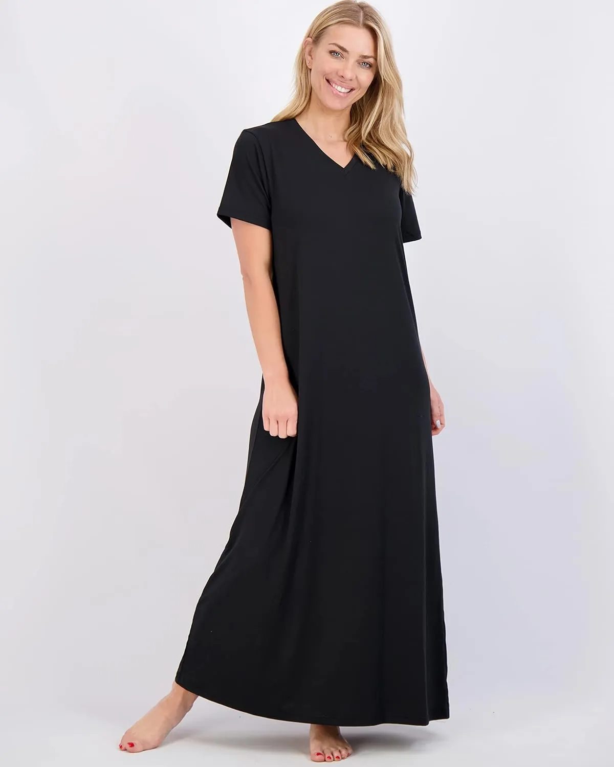 Real Essentials 3 Pack: Women's Soft Maxi Long Nightshirt Short Sleeve Soft Nightgown Sleep Dress (Available in Plus Size)