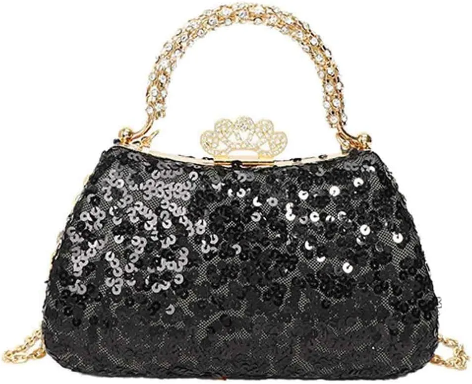 Rhinestone Evening Clutch Purse for Women Fashionable Black Purse Shimmering Handbag Chic Shoulder Bag Stylish Crossbody Gold Clutch Perfect for Party Events and Special Occasions