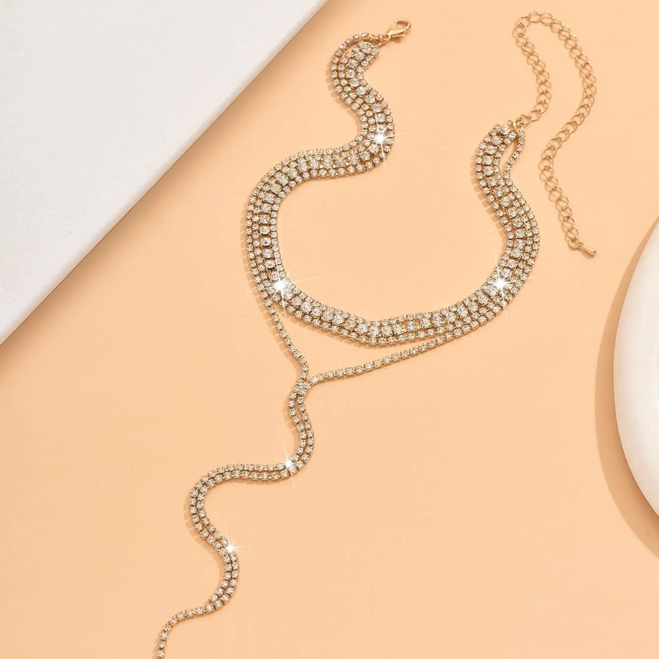 Rhinestone Statement Necklace Layered Sexy Choker Necklace Long Layered Necklaces for Women Multilayered Y Long Rhinestones Choker Necklaces