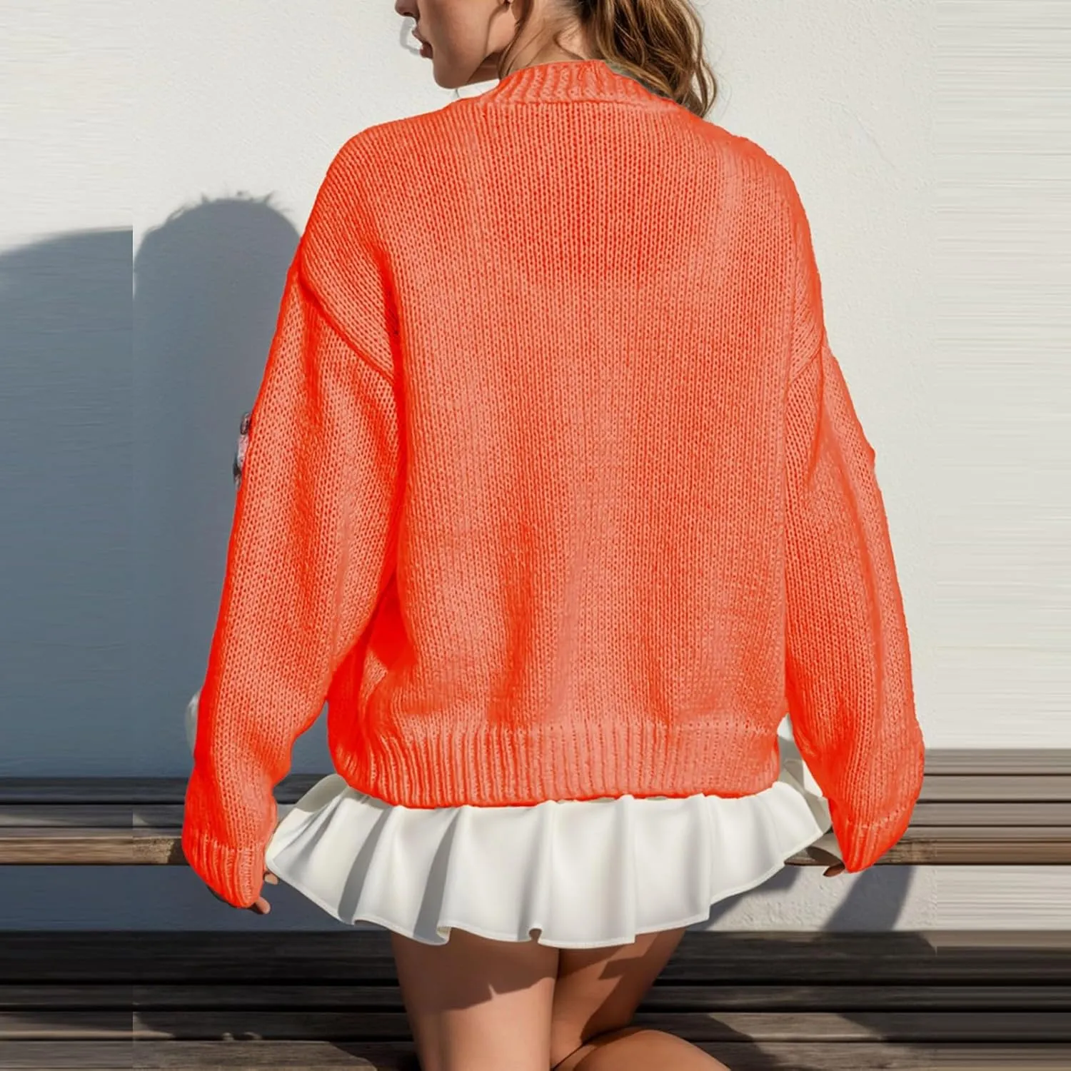 Ribbed Knit Cardigans for Women Fall Embroidery Applique Button Down Long Sleeve Crop Sweater Y2k Open Front Outwear