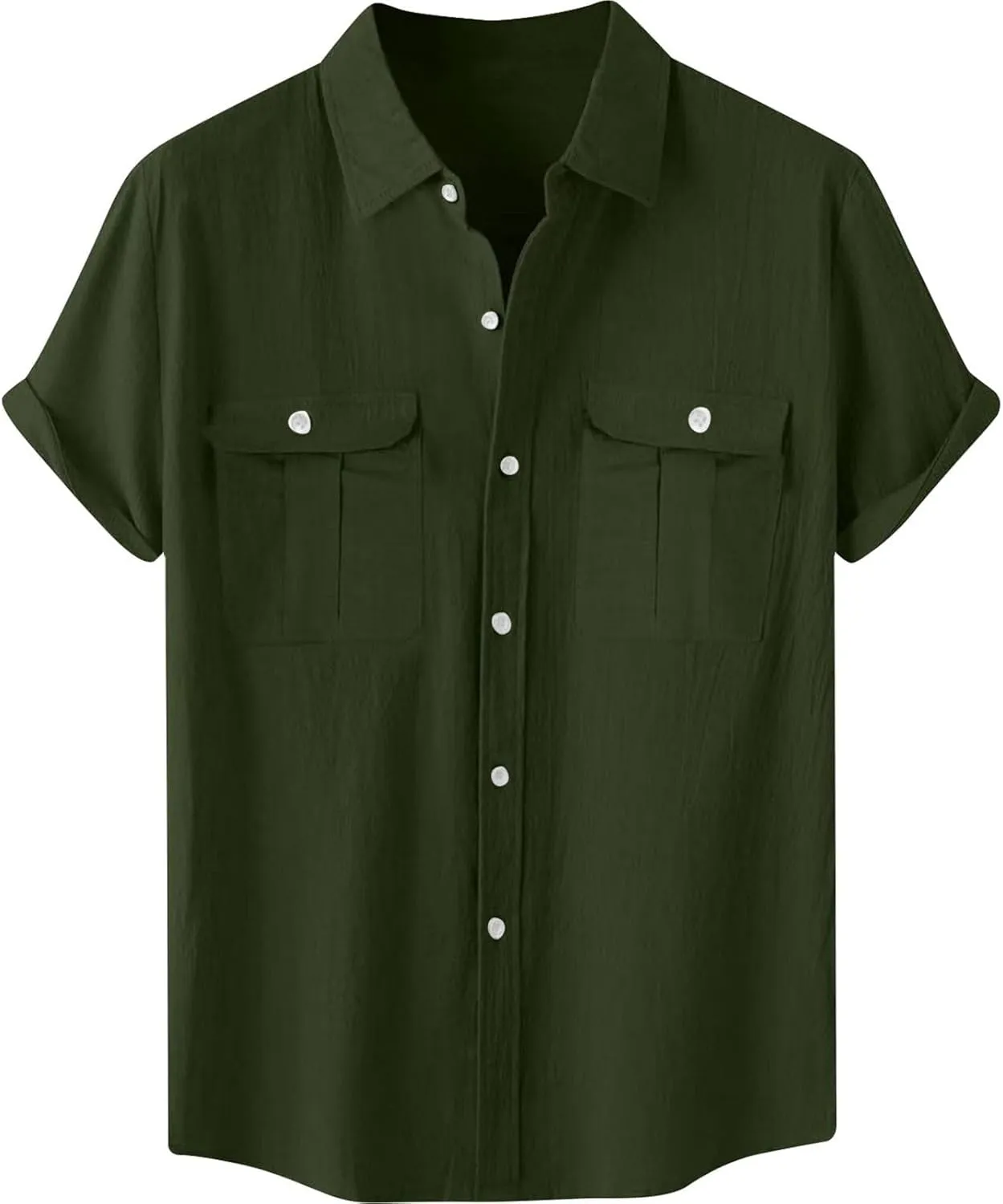 RTTUIOP Linen Shirts for Men Short Sleeve Button Down Shirts Casual Beach Hawaiian Shirt with Pockets