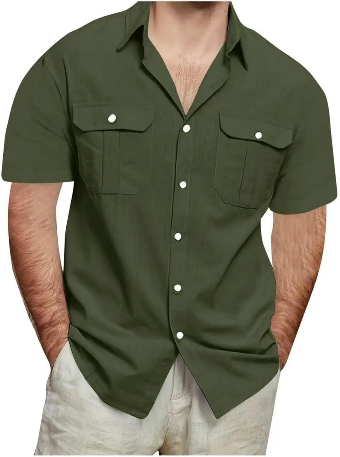 RTTUIOP Linen Shirts for Men Short Sleeve Button Down Shirts Casual Beach Hawaiian Shirt with Pockets