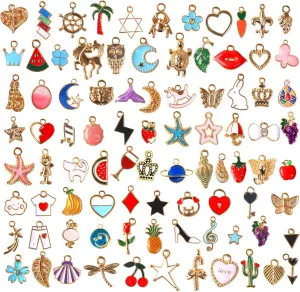 SANNIX 110pcs Assorted Gold Plated Enamel Pendants Necklace Bracelet Charms for Jewelry Making