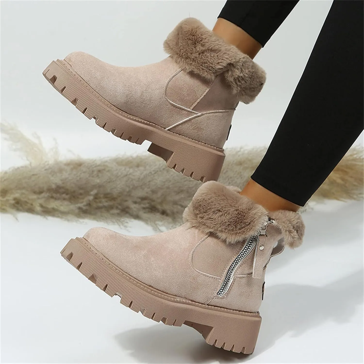 SBGMoSJ Winter Boots for Women Waterproof Size 12 Womens Winter Boots Wide Width Mid Calf Warm Winter Boots Women Size 11 Womens Waterproof Boots Botas Para Frio Mujeres