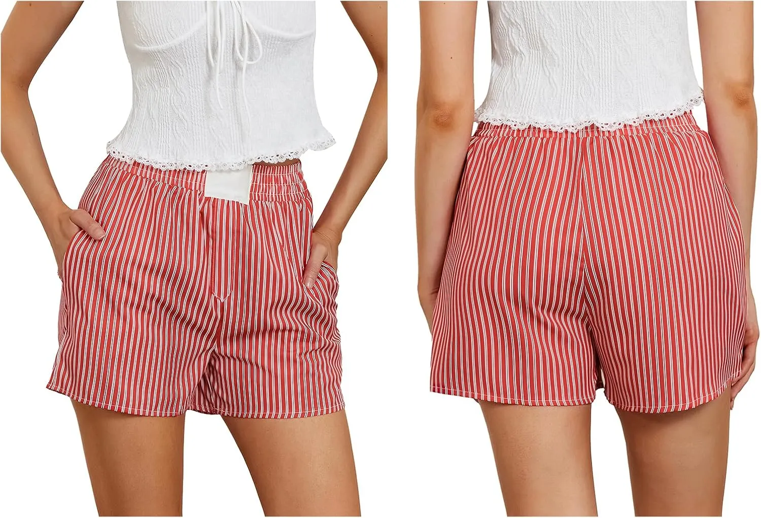 Seyurigaoka Y2k Striped Boxer Shorts for Women Pinstripe Pajamas Shorts Wide Leg Pj Sleep Shorts Low Rise Lounge Shorts