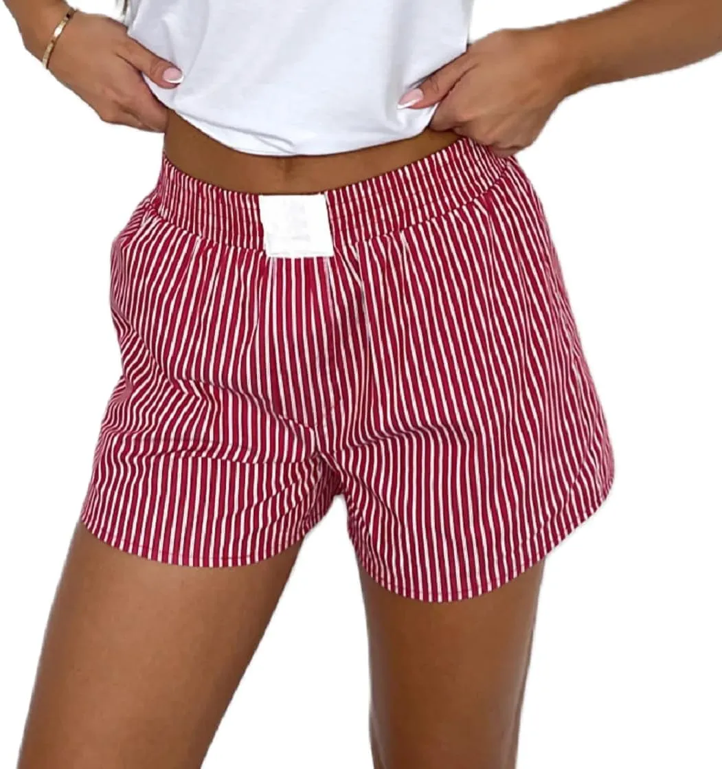Seyurigaoka Y2k Striped Boxer Shorts for Women Pinstripe Pajamas Shorts Wide Leg Pj Sleep Shorts Low Rise Lounge Shorts