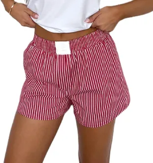 Seyurigaoka Y2k Striped Boxer Shorts for Women Pinstripe Pajamas Shorts Wide Leg Pj Sleep Shorts Low Rise Lounge Shorts
