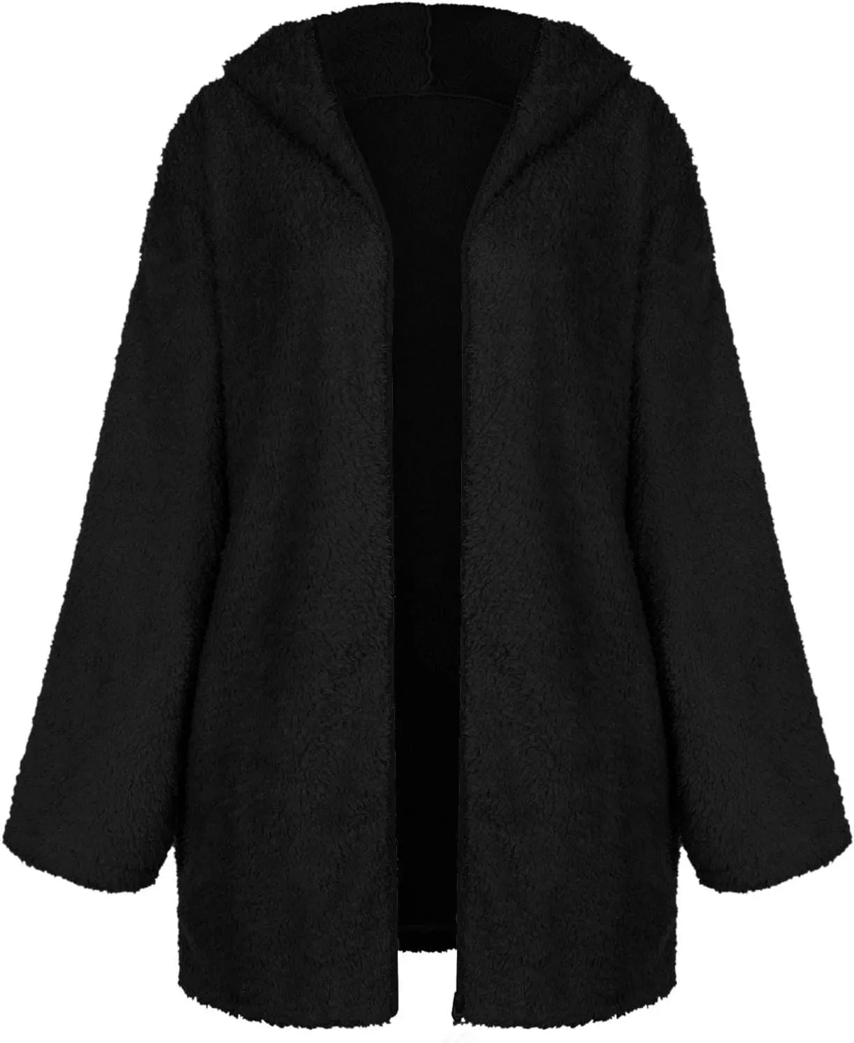 Sherpa Jacket Women Fuzzy Fleece Oversized Open Front Hooded Cardigan Cozy Soft Fluffy Sweater Coats with Pockets