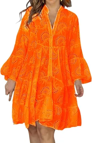 Short Dresses for Women Casual Summer Mini Dress Crochet Plus Size Button Down V Neck Dress T Shirt Beach Sundress