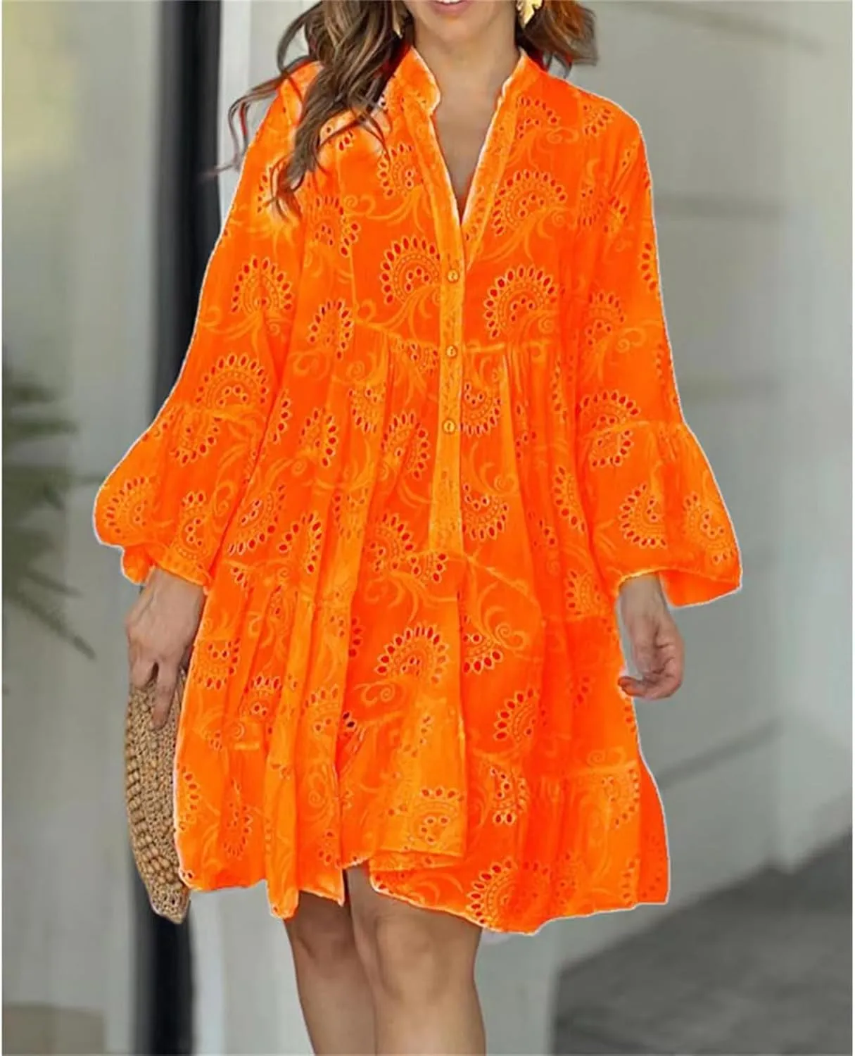 Short Dresses for Women Casual Summer Mini Dress Crochet Plus Size Button Down V Neck Dress T Shirt Beach Sundress