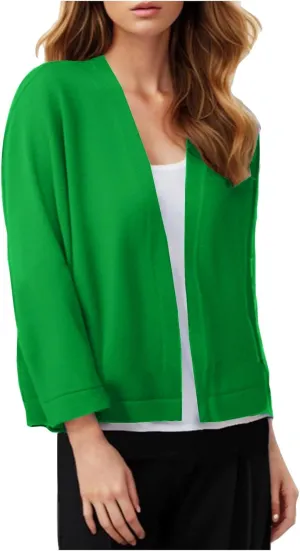 Shrug Cardigan for Women 3/4 Sleeve Opoen Front Soft Slouchy Sweater Solid Cropped Outwear Coats Dressy Casual Tops