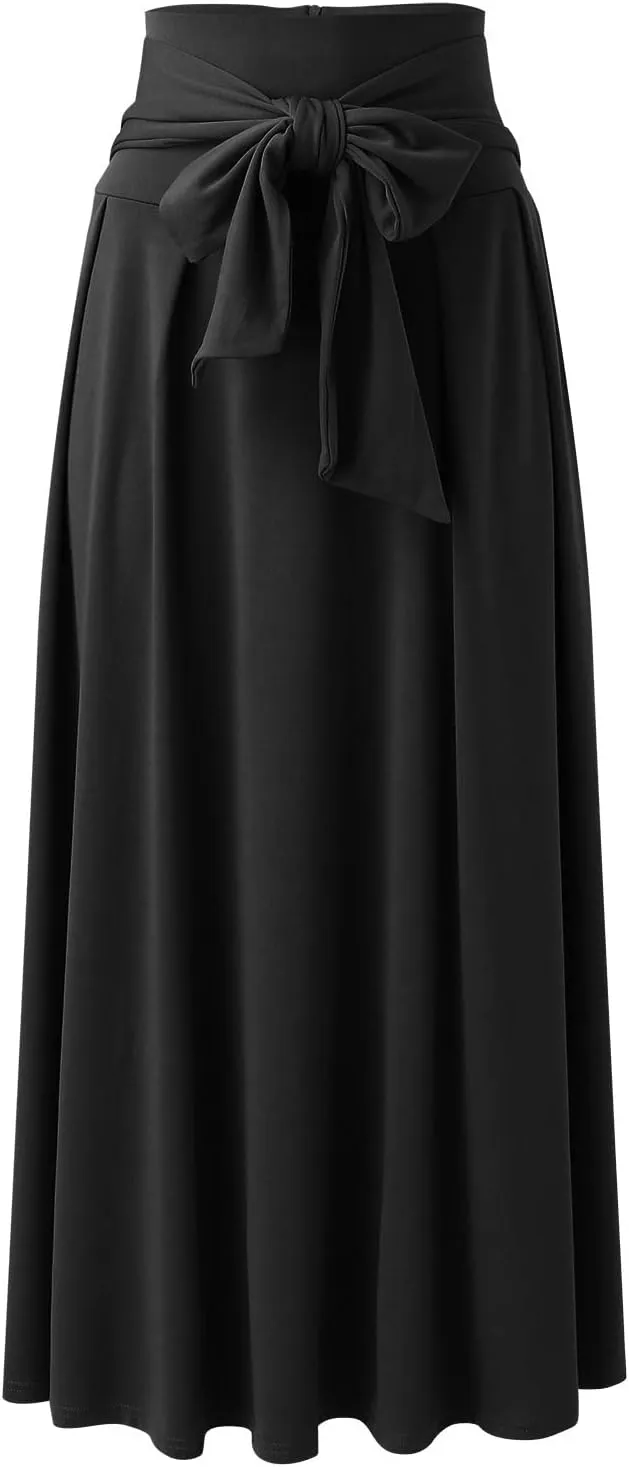 Skirts Black Women Bubble Long Skirt Y2k Flowy Swing a Line Maxi Skirt Cute Ruffle Pleated Midi Skirt