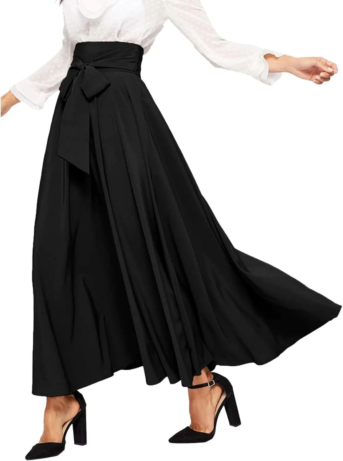 Skirts Black Women Bubble Long Skirt Y2k Flowy Swing a Line Maxi Skirt Cute Ruffle Pleated Midi Skirt