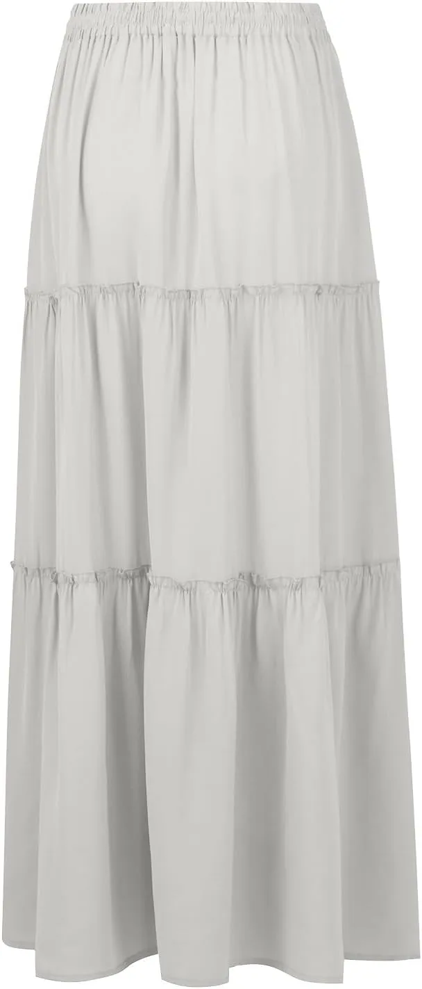 Skirts for Women Summer Flowy Tiered Elastic High Waisted Skirt Vacation Swing Long Solid Maxi Beach Skirts