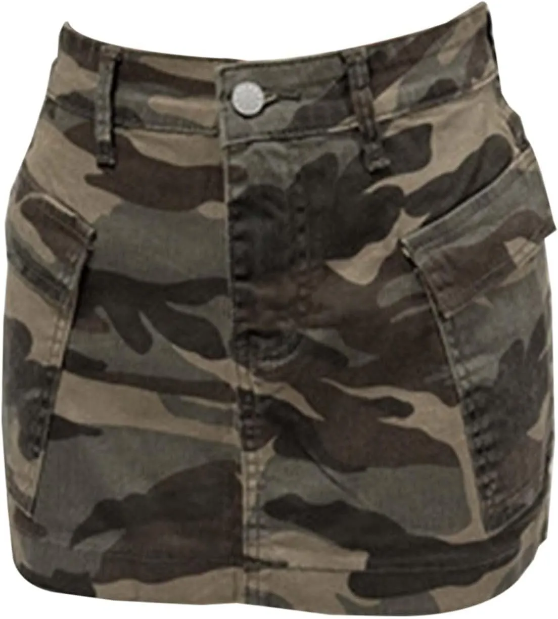 Skirts for Women Trendy Jean Mid Button Waist Camouflage Graphic Slim Cargo Denim Skirt Women Outdoor Streetwear