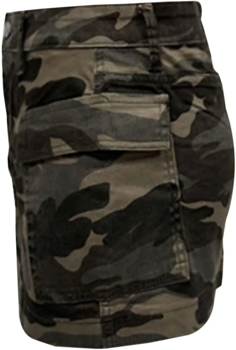 Skirts for Women Trendy Jean Mid Button Waist Camouflage Graphic Slim Cargo Denim Skirt Women Outdoor Streetwear