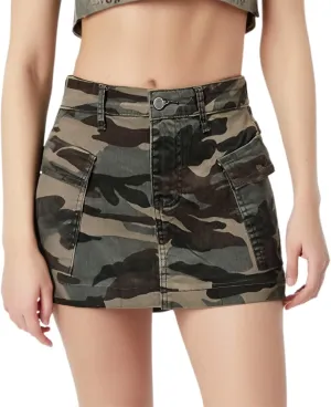 Skirts for Women Trendy Jean Mid Button Waist Camouflage Graphic Slim Cargo Denim Skirt Women Outdoor Streetwear