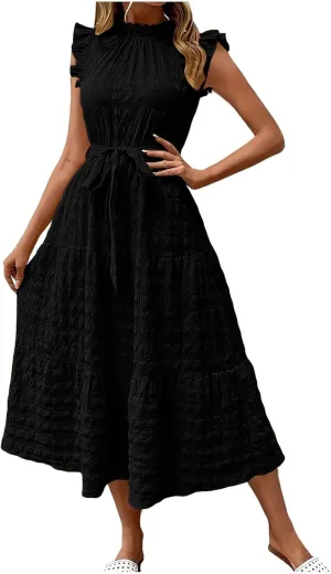 Sleeveless Dresses for Women 2024, Women's Casual Feather V Neck Retro Long Dress Vacation Beach Sun, S XXL