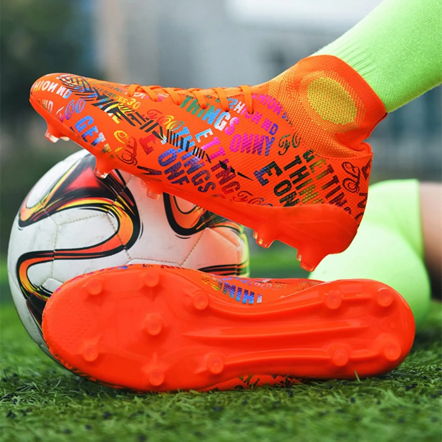 Soccer Cleats Boys,Professional High-Top Fg/Ag Football Cleats Men,Breathable Comfortable Indoor Soccer Shoes Mens,Lightweight Non-Slip,for Training