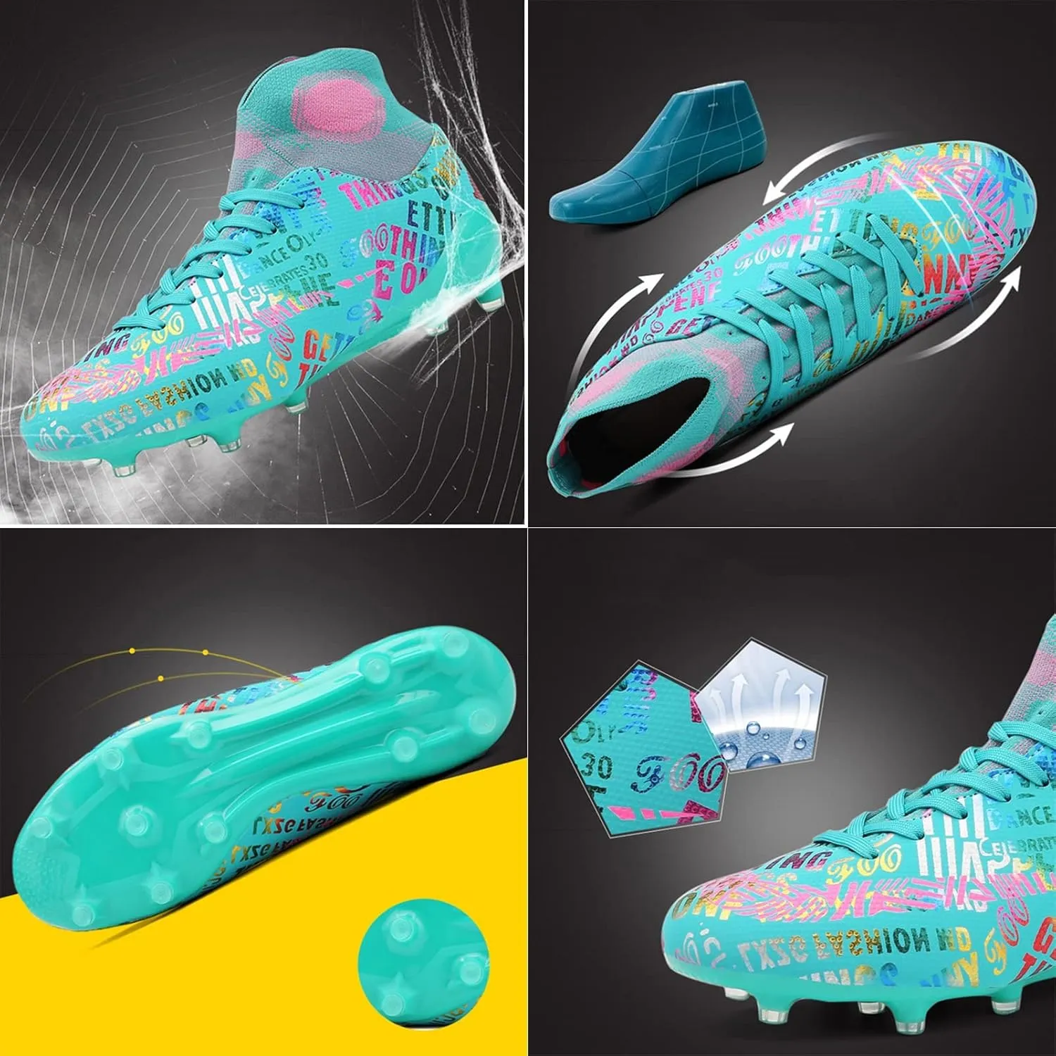 Soccer Cleats Boys,Professional High-Top Fg/Ag Football Cleats Men,Breathable Comfortable Indoor Soccer Shoes Mens,Lightweight Non-Slip,for Training